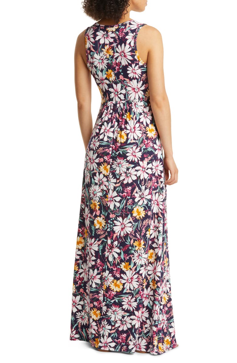 Loveappella Floral Print Empire Waist Jersey Maxi Dress, Alternate, color, Navy Multi