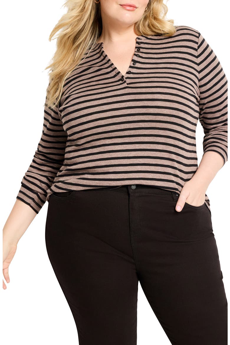 Stripe Long Sleeve Henley T-Shirt, Main, color, BROWN MULTI