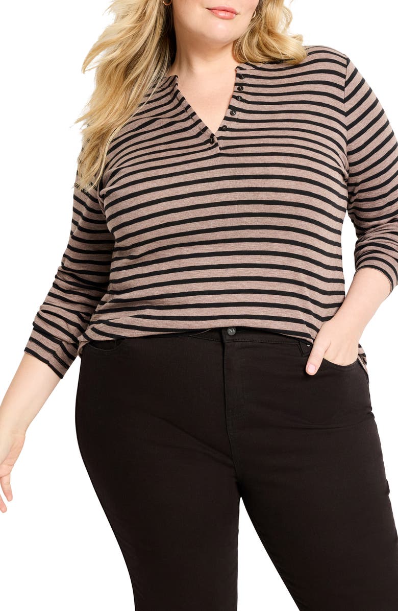 NZT by NIC+ZOE Stripe Long Sleeve Henley T-Shirt, Main, color, Brown Multi