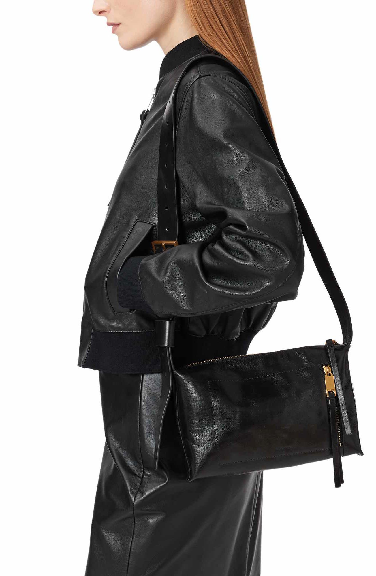 Alba Shine Leather Crossbody Bag, Alternate, color, BLACK