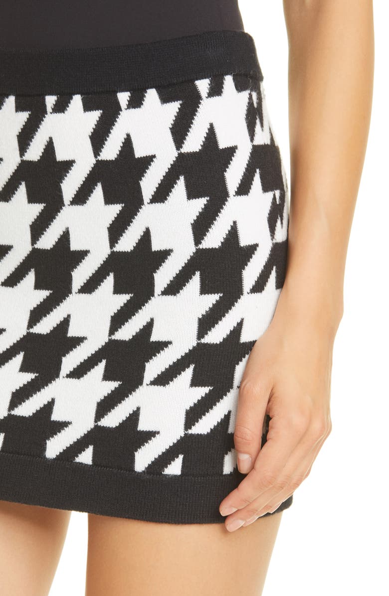 Alice + Olivia Ingrid Houndstooth Skirt, Alternate, color, Black/ Soft White