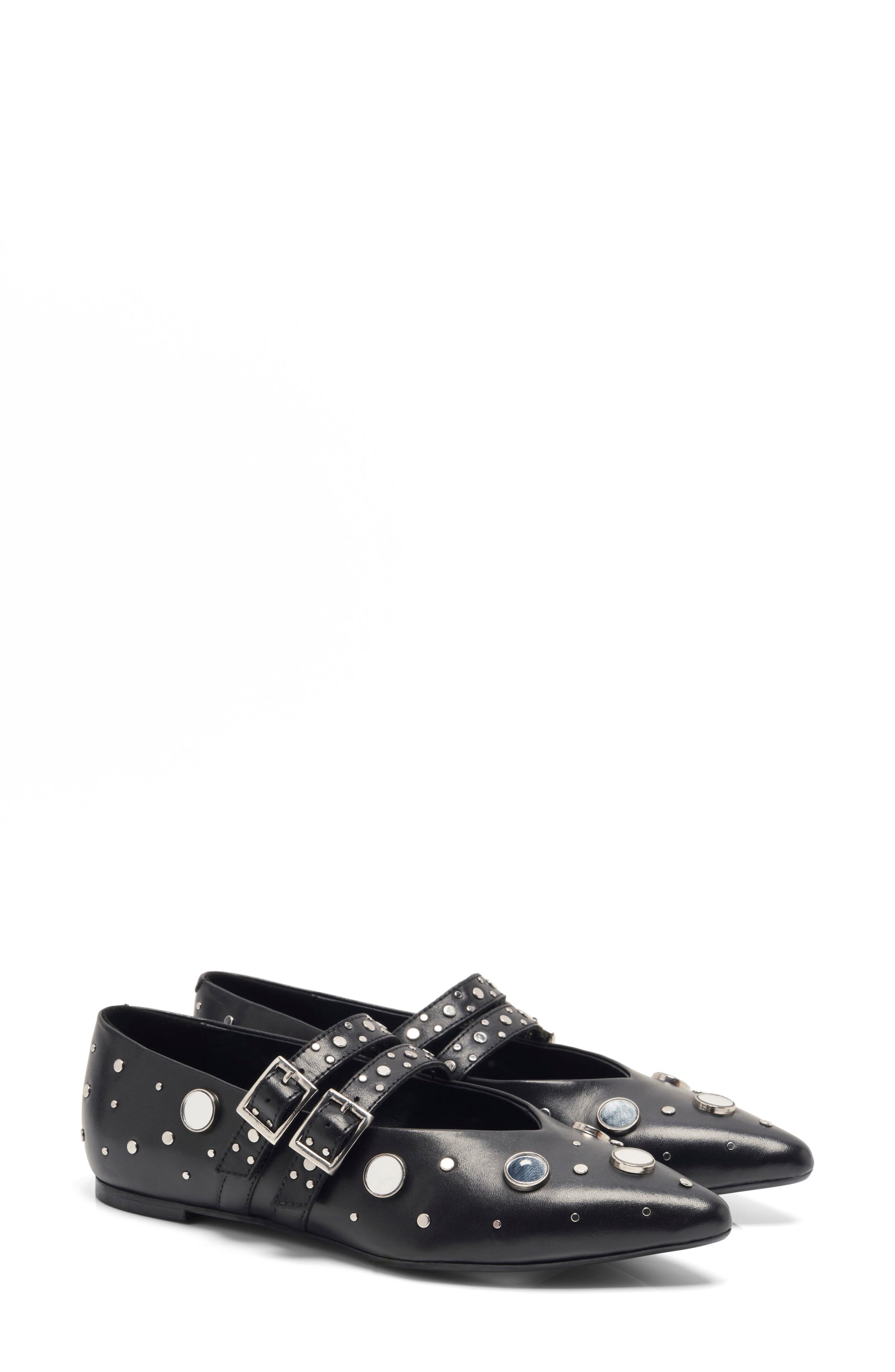 Free People Hall of Mirrors Pointed Toe Flat, Alternate, color, Black Leather