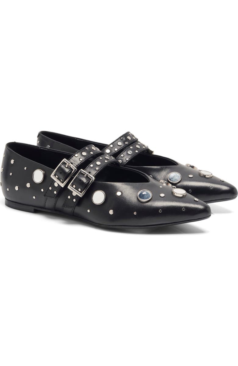 Free People Hall of Mirrors Pointed Toe Flat, Alternate, color, Black Leather