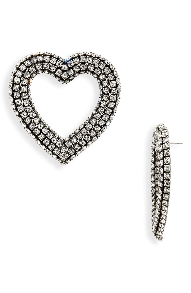 Balenciaga Pavé Crystal Heart Drop Earrings, Main, color, 