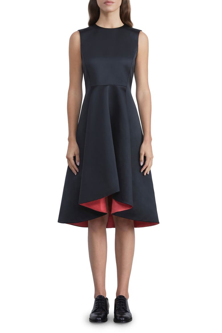 Sleeveless High-Low Fit & Flare Dress, Main, color, BLACK