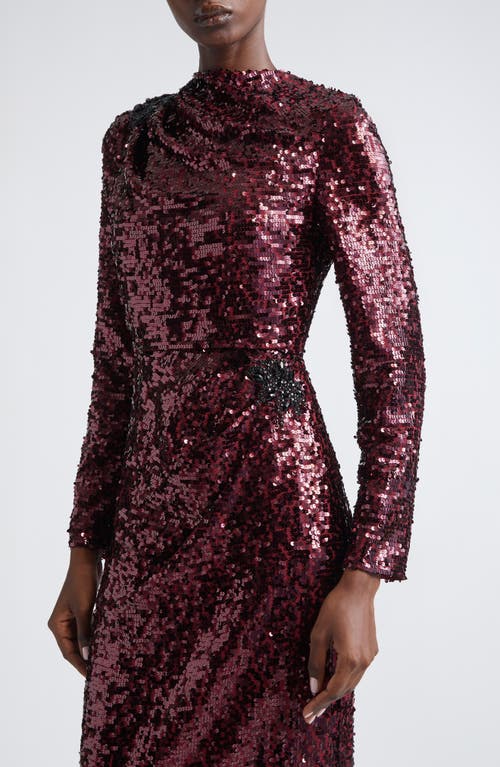 Erdem Embellished Sequin Long Sleeve Gown In Red