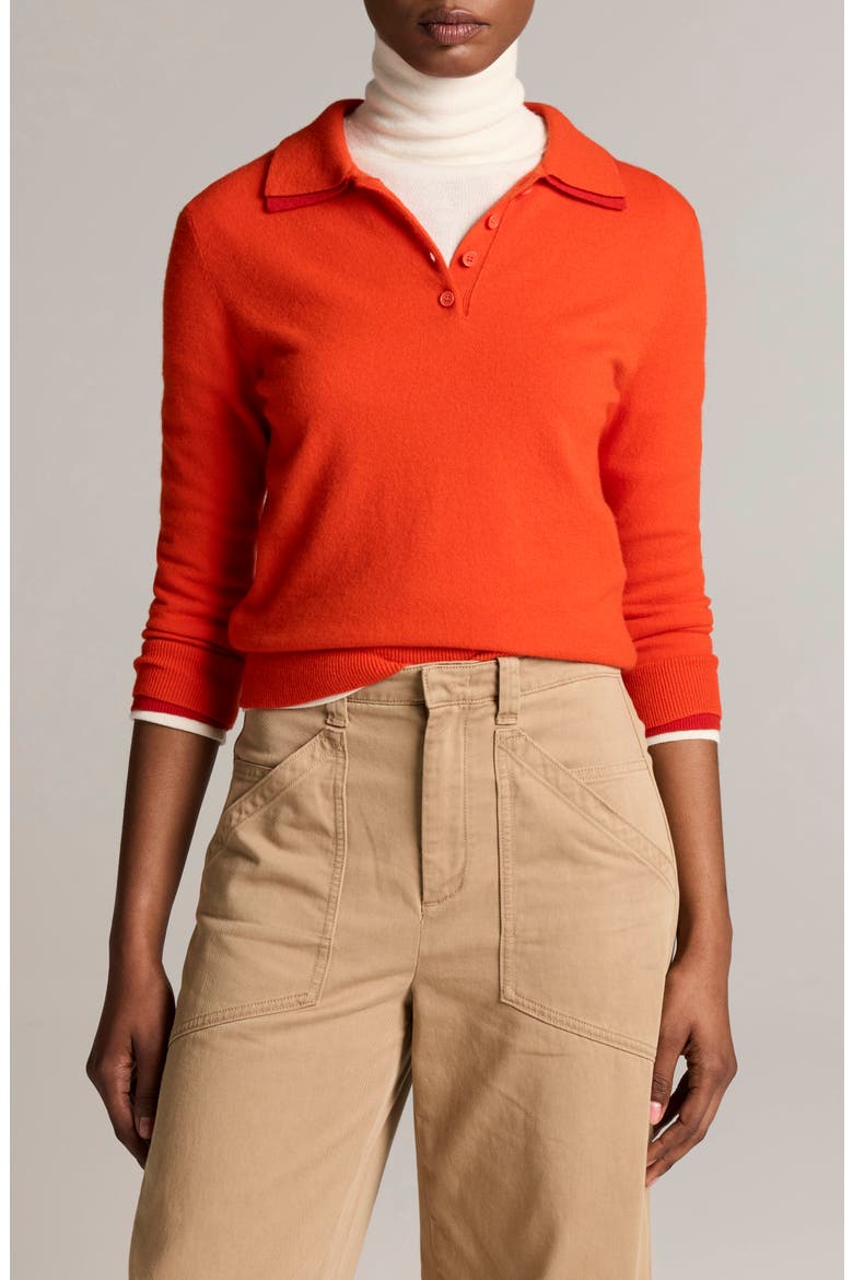 Double Trim Merino Wool & Cashmere Polo Sweater, Main, color, CRIMSON/ DK CRIMSON