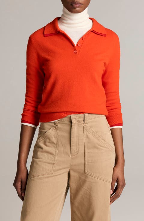 Double Trim Merino Wool & Cashmere Polo Sweater