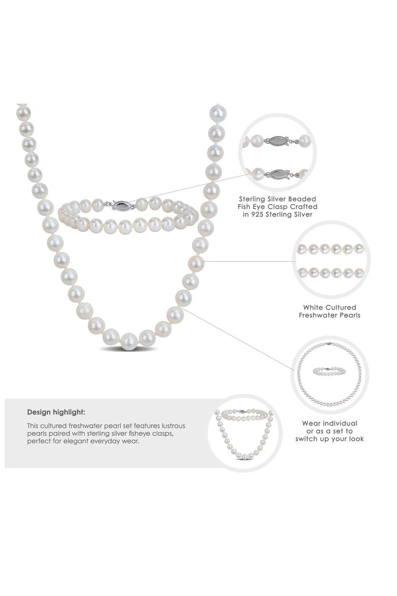 7-7.5mm Cultured Freshwater Pearl Necklace & Bracelet Set, Alternate, color, WHITE