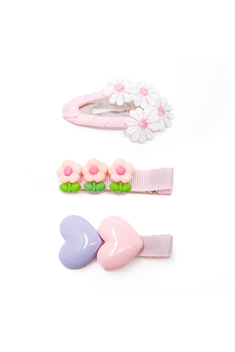 3pc Hair Clip Set - Heart & Daisy Charm, Alternate, color, Strawberry Sugar Bloom