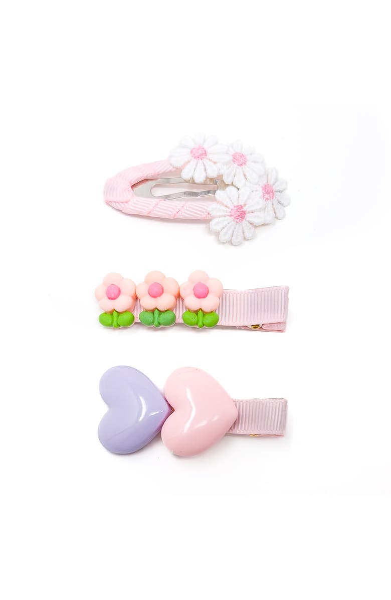 Puttisu 3pc Hair Clip Set - Heart & Daisy Charm, Alternate, color, Strawberry Sugar Bloom