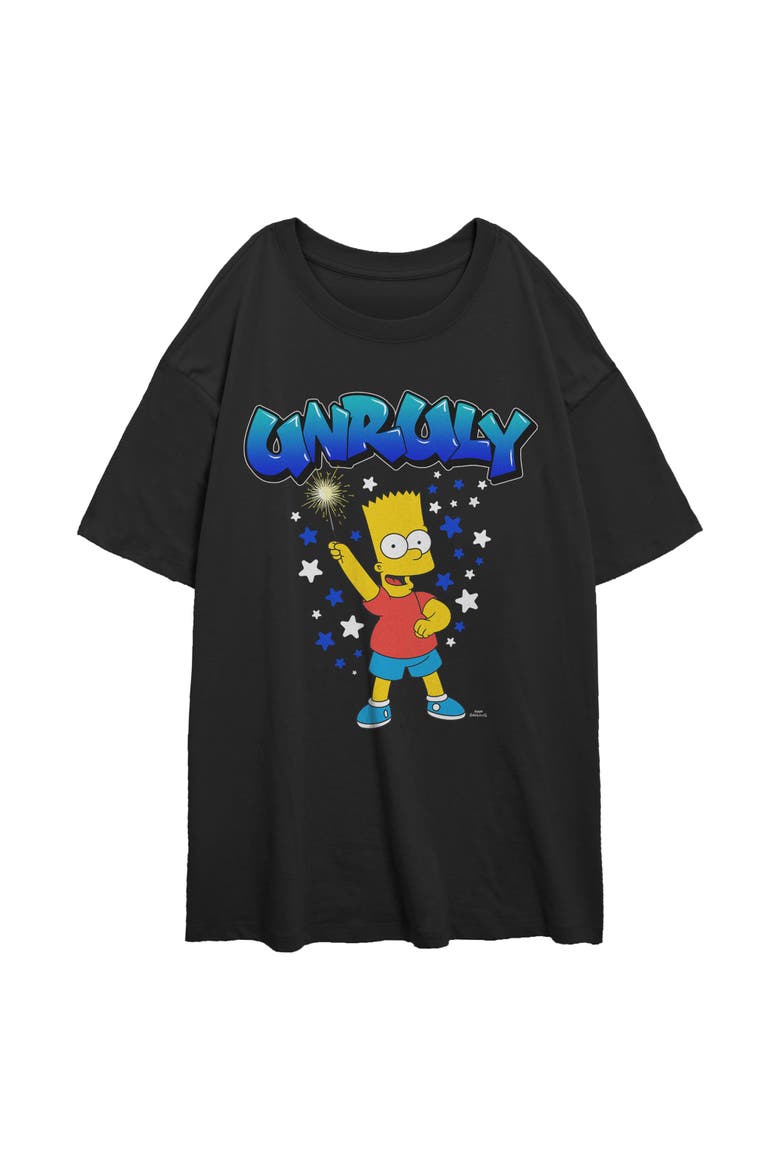 Junior's The Simpsons Bart Unruly Sparkler  Graphic T-Shirt, Main, color, Black