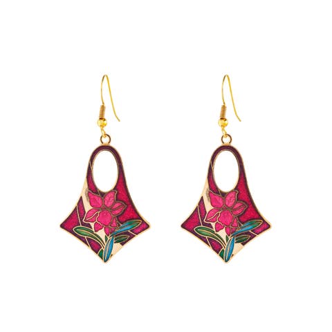 1980s Vintage Cloisonné Geometric Drop Earrings