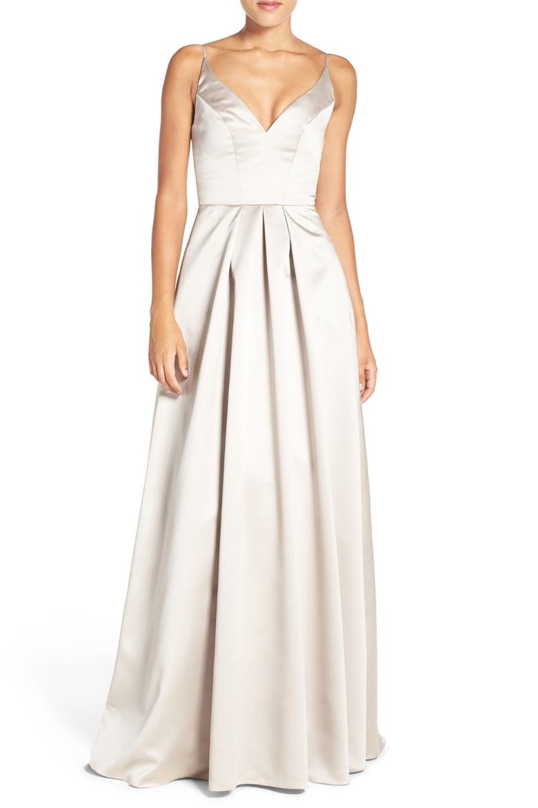 Sweetheart Neck Satin A-Line Gown, Main, color, CANDELIGHT