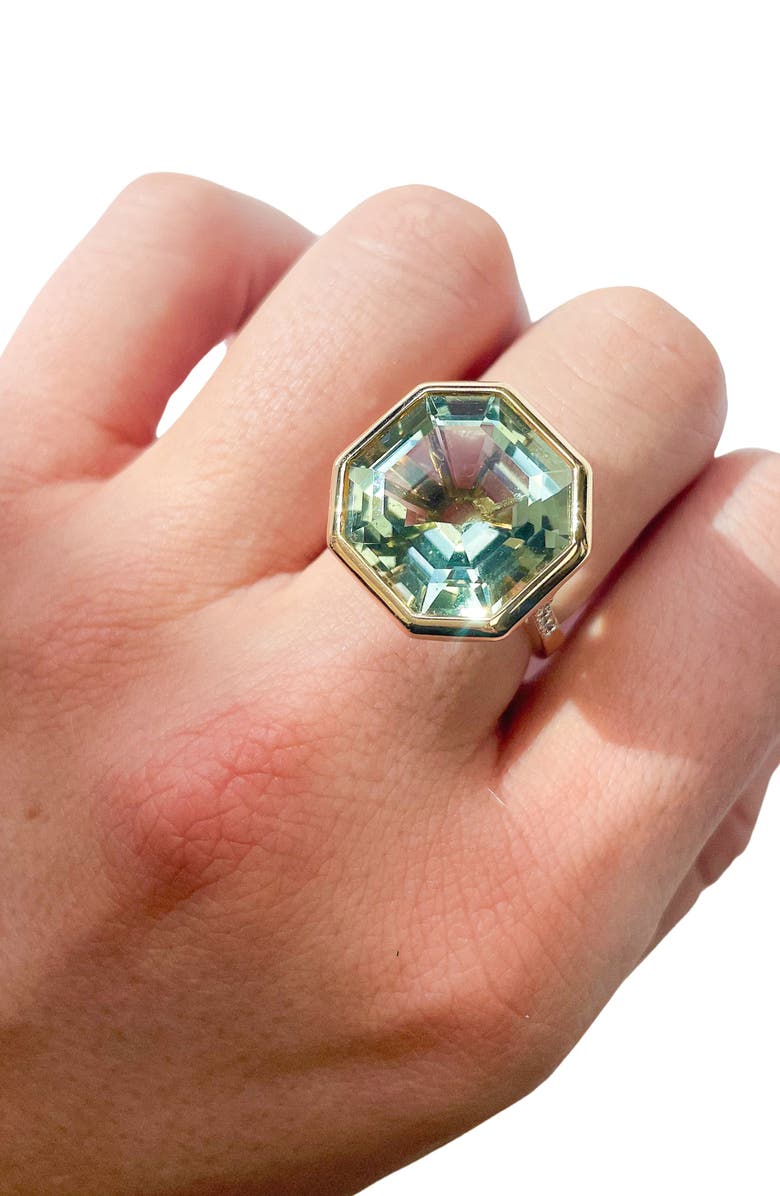 GOSHWARA Gossip Octagon Cut Stone & Pavé Diamond Ring, Alternate, color, Translucent Green