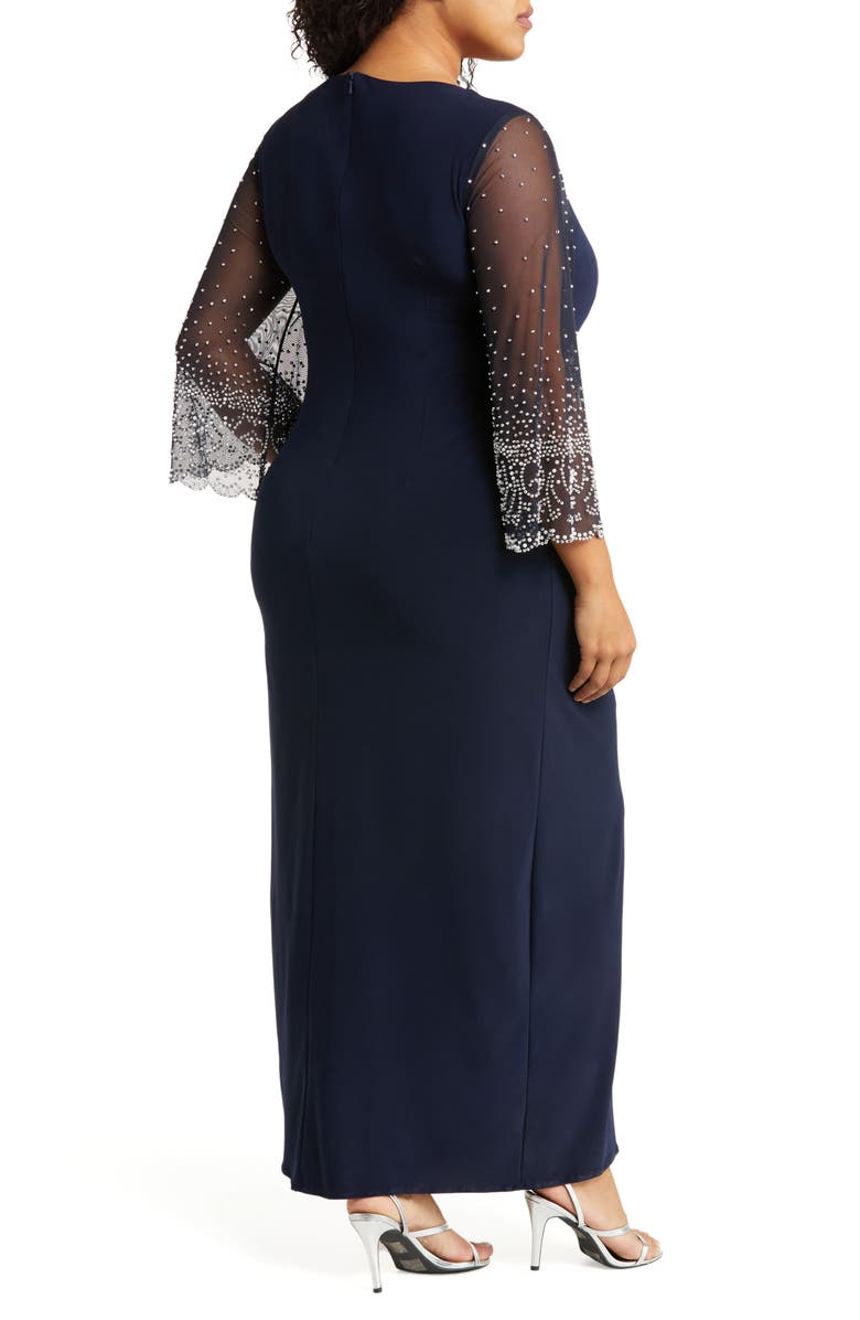 Alex Evenings Long Sleeve Surplice Neck Evening Dress, Alternate, color, Dark Navy