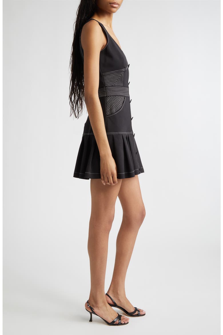 Olana Topstitch Detail Cotton Blend Minidress, Alternate, color, BLACK
