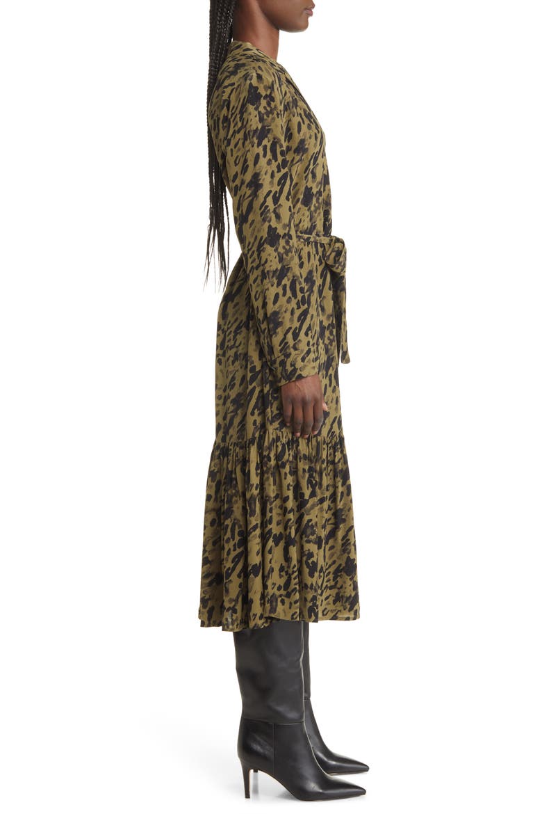 Beatrice Animal Print Long Sleeve Shirtdress, Alternate, color, OLIVE WATERCOLOR LEOPARD