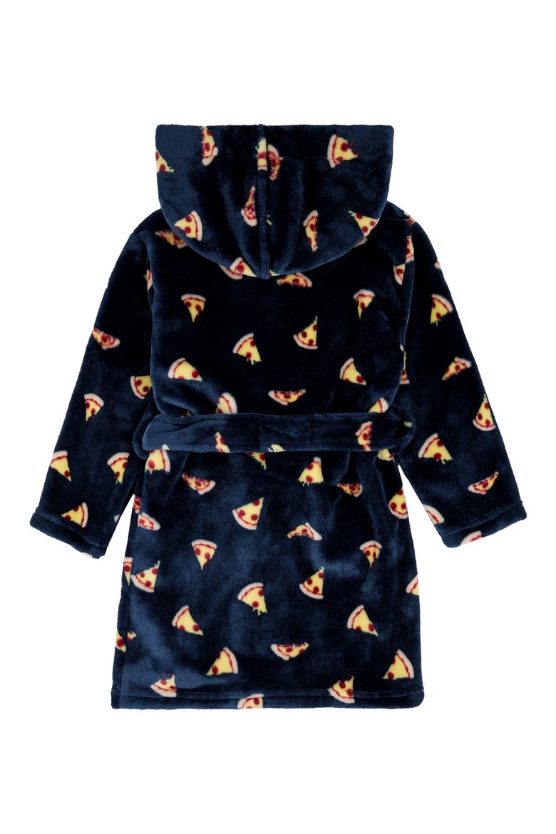 Kids' Pizza Print Hooded Fleece Robe, Alternate, color, NAVY