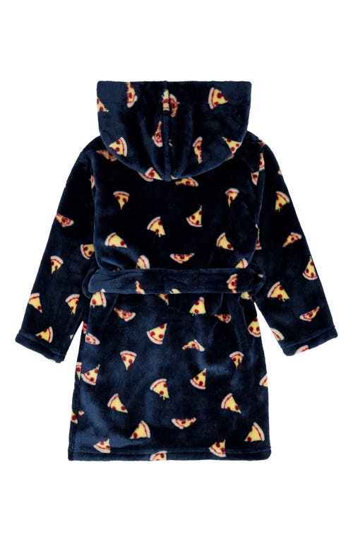 Petit Lem Kids' Pizza Print Hooded Fleece Robe In Black