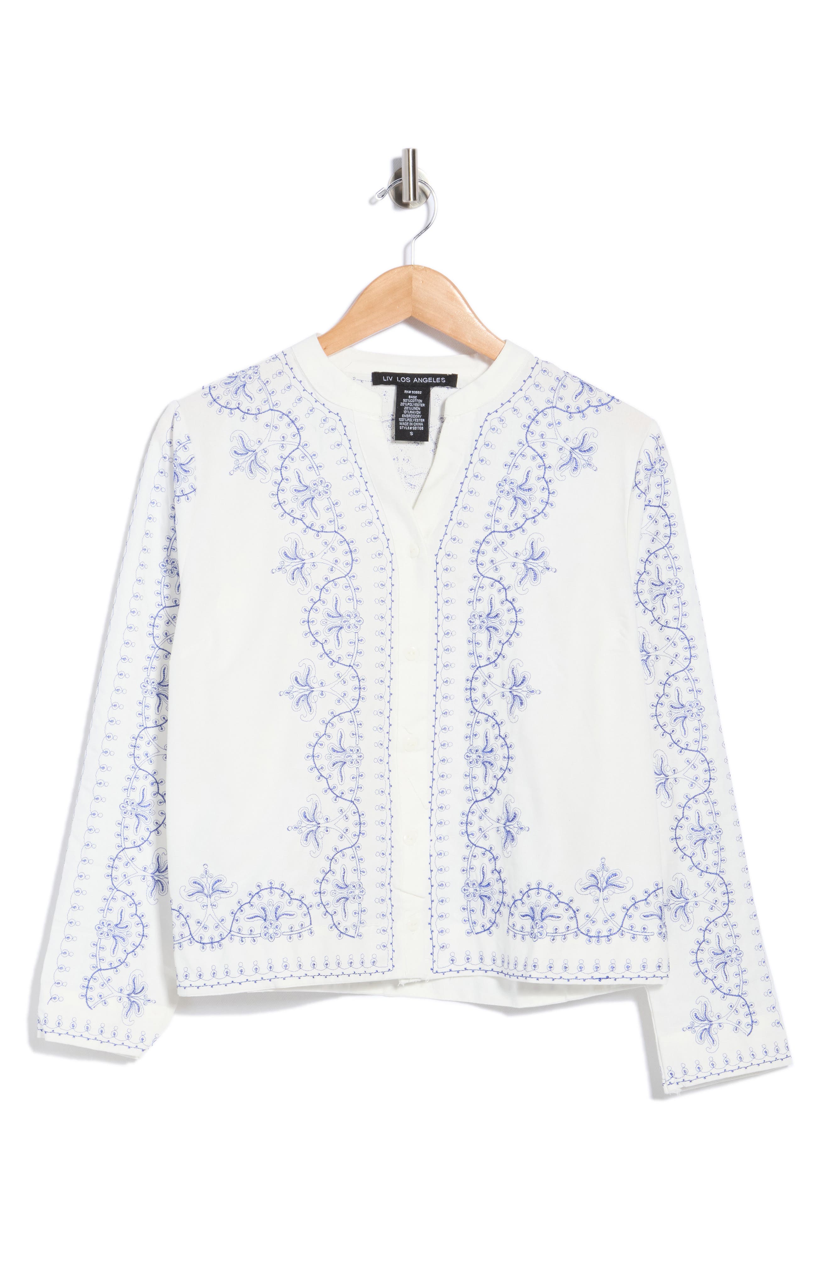 Embroidered Button Up Cotton & Linen Top