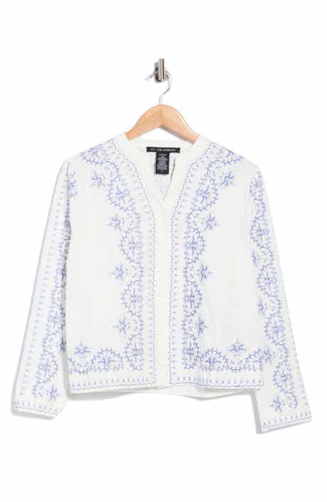 Embroidered Button Up Cotton & Linen Top