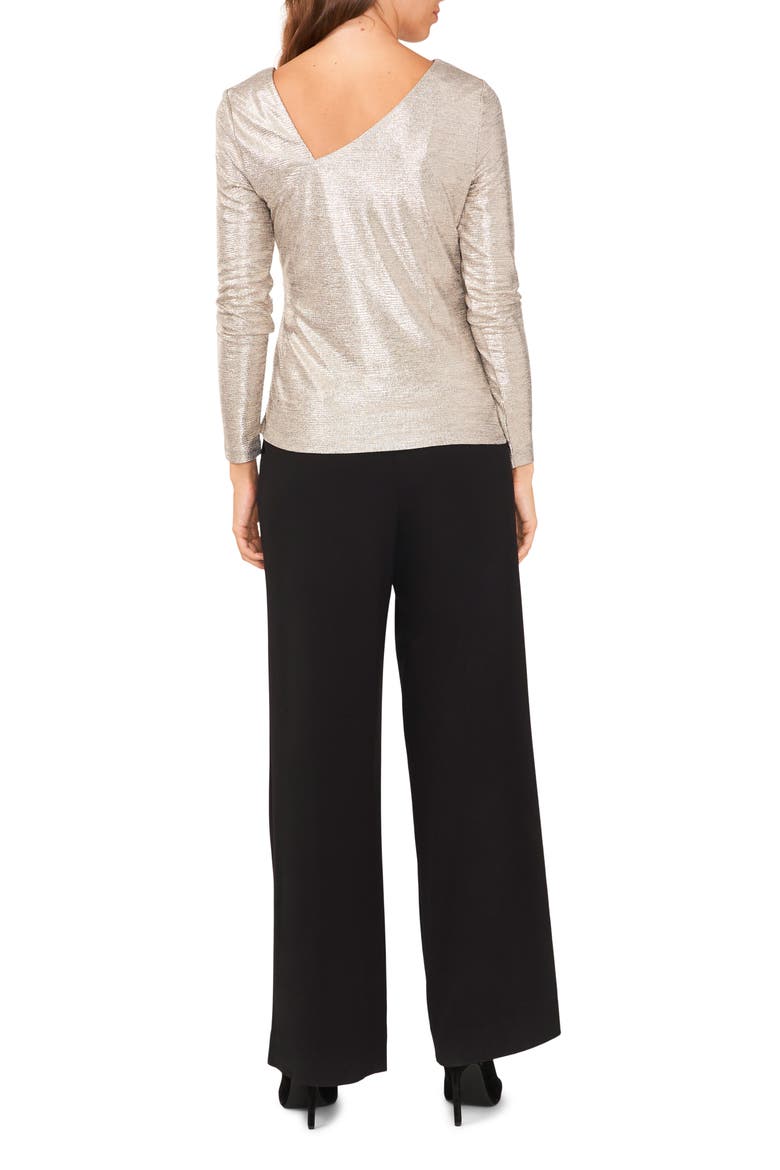 Metallic Long Sleeve Draped Knit Top, Alternate, color, BLACK/ DAPPLED SILVER