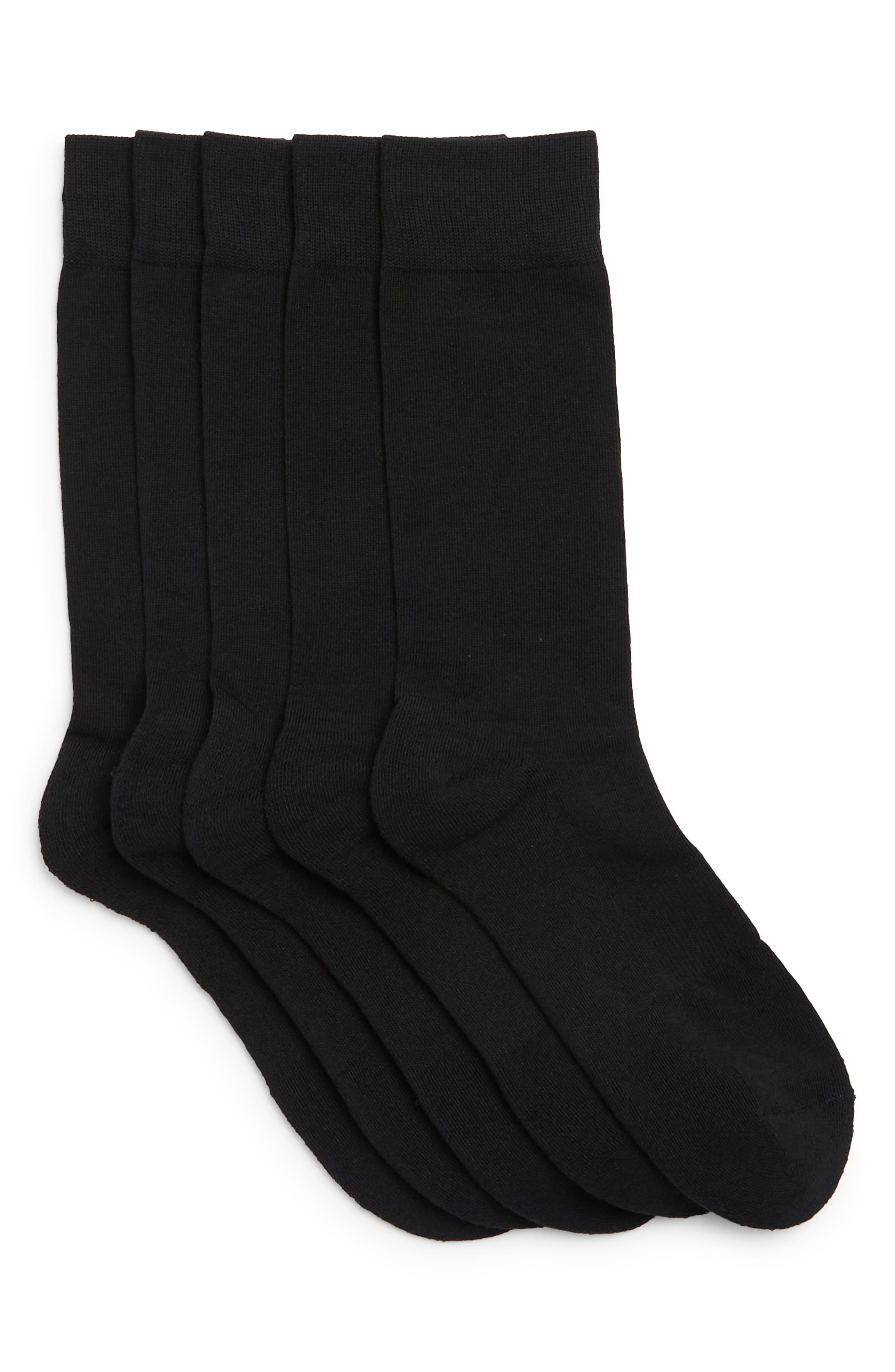 NORDSTROM RACK Cushioned 5-Pack Solid Crew Socks