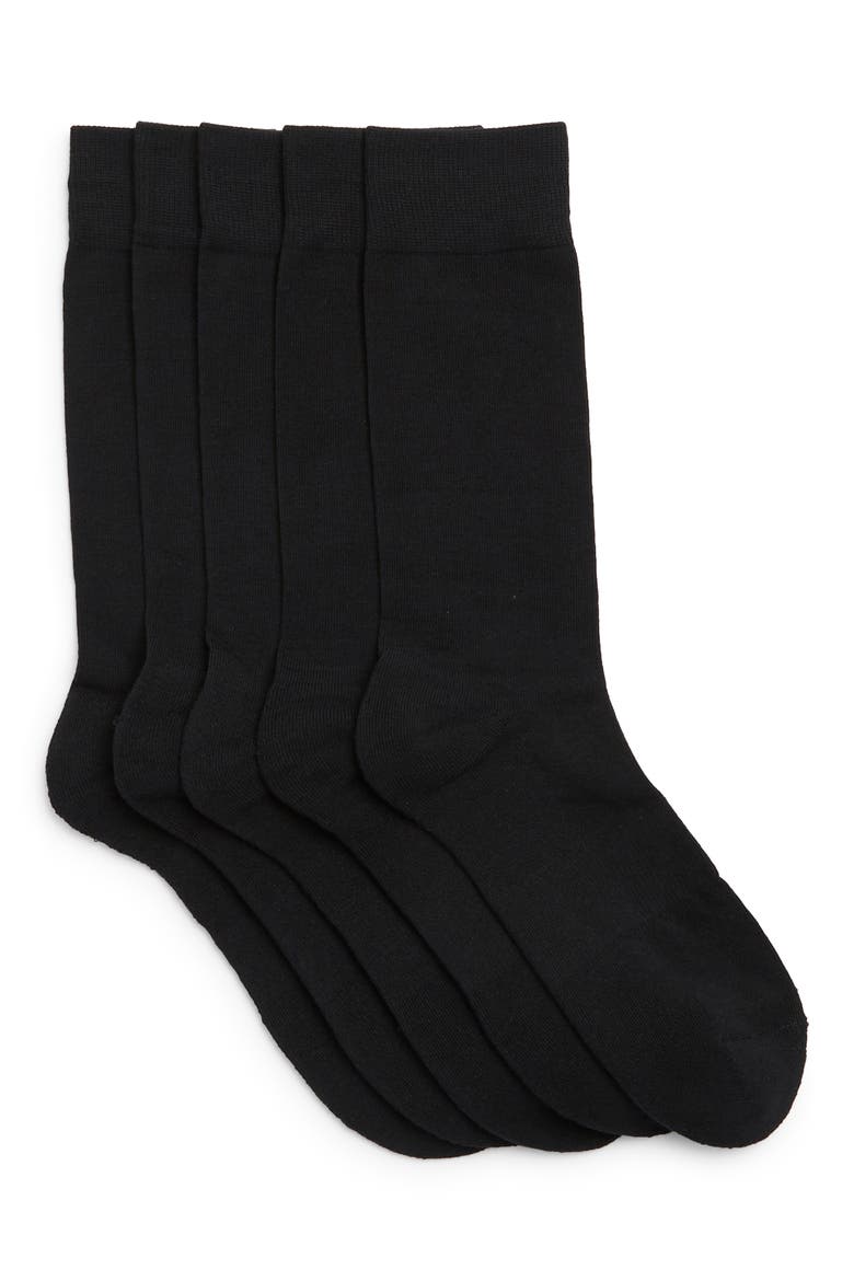 Cushioned 5-Pack Solid Crew Socks, Main, color, BLACK