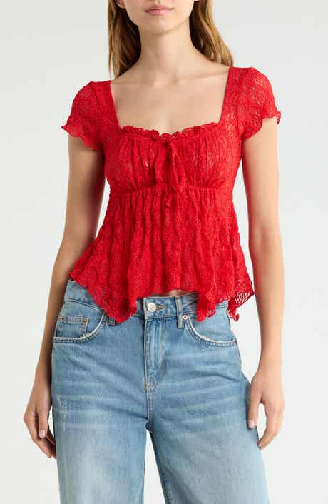 Piper Asymmetric Hem Stretch Lace Top
