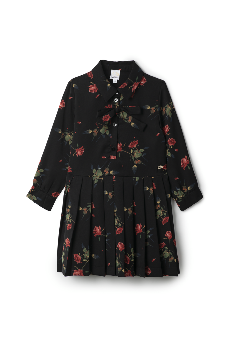 Clô Long Sleeve Woven Rose Print Dress, Main, color, Black