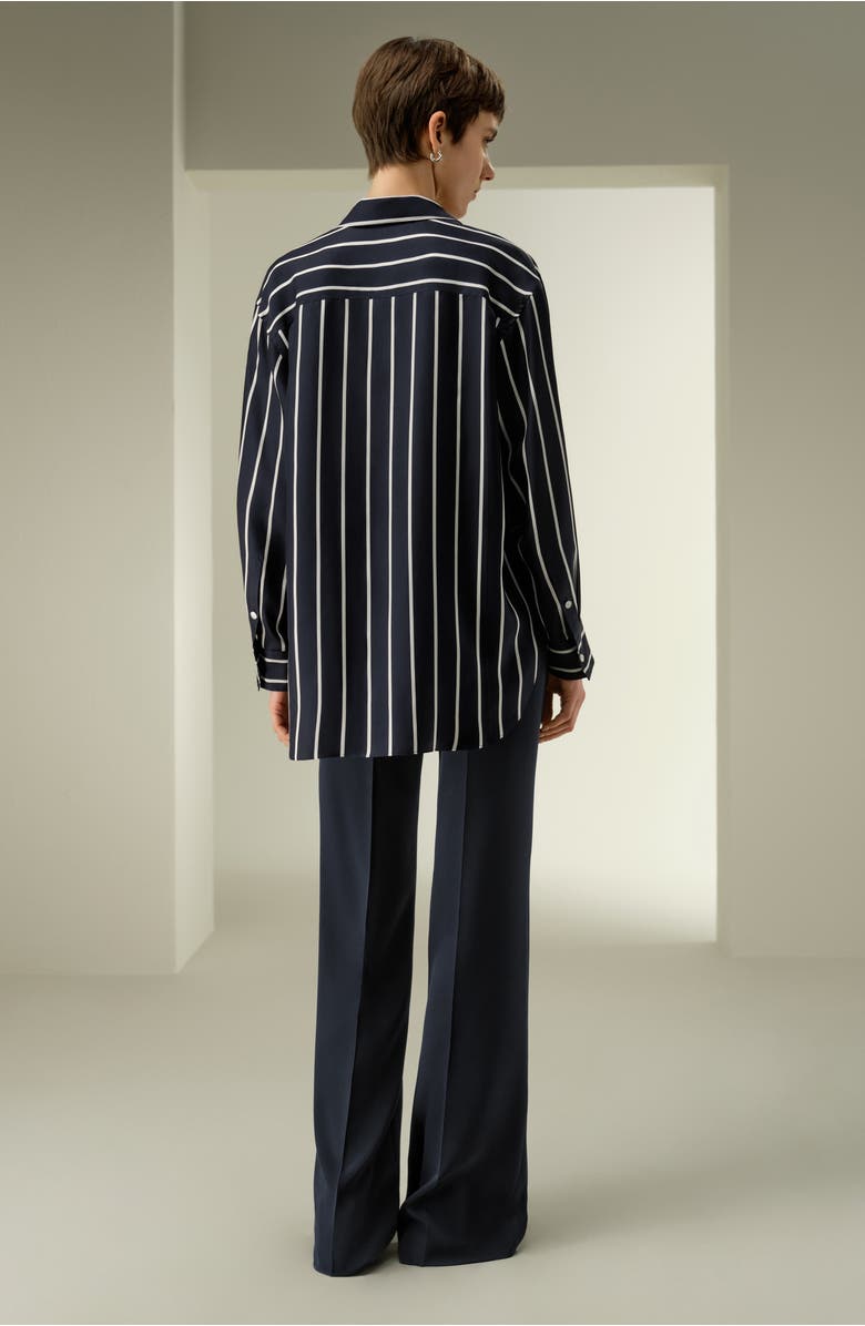 Lilysilk Silk Twill Striped Button-Down Shirt, Alternate, color, Navy&White Stripe