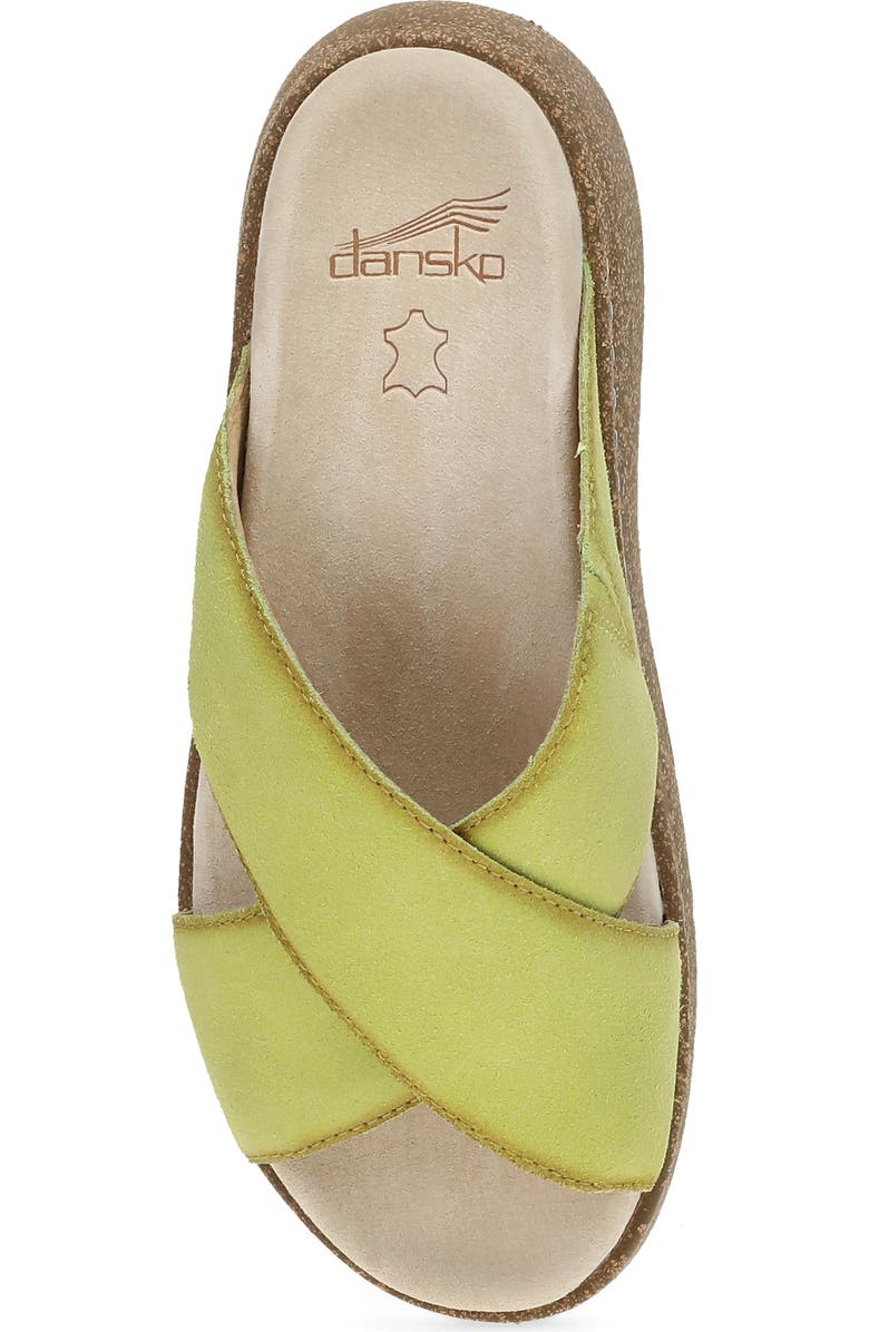 Dansko Bridget Platform Wedge Slide Sandal, Alternate, color, Lime Burnished Suede
