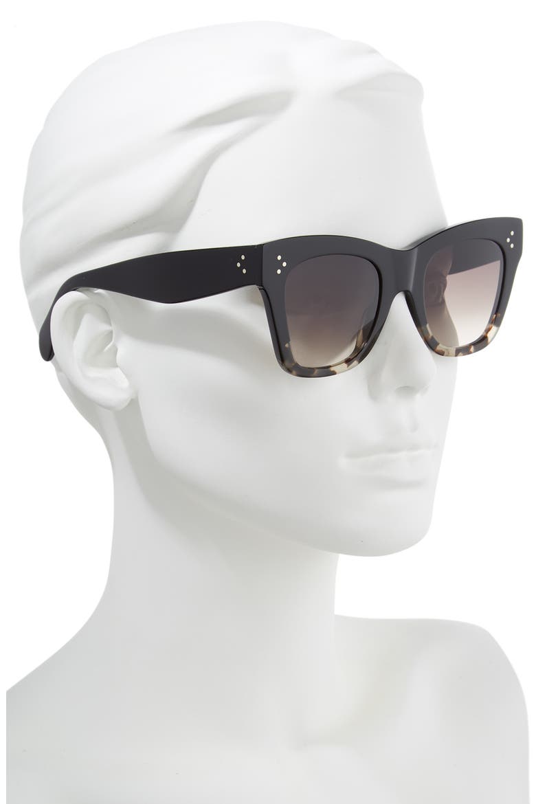 50mm Gradient Bold 3 Dot Cat Eye Sunglasses, Alternate, color, BLACK/ GREY HAVANA/ BROWN