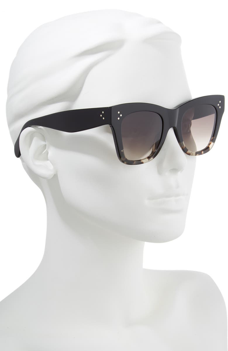 CELINE 50mm Gradient Bold 3 Dot Cat Eye Sunglasses, Alternate, color, Black/ Grey Havana/ Brown