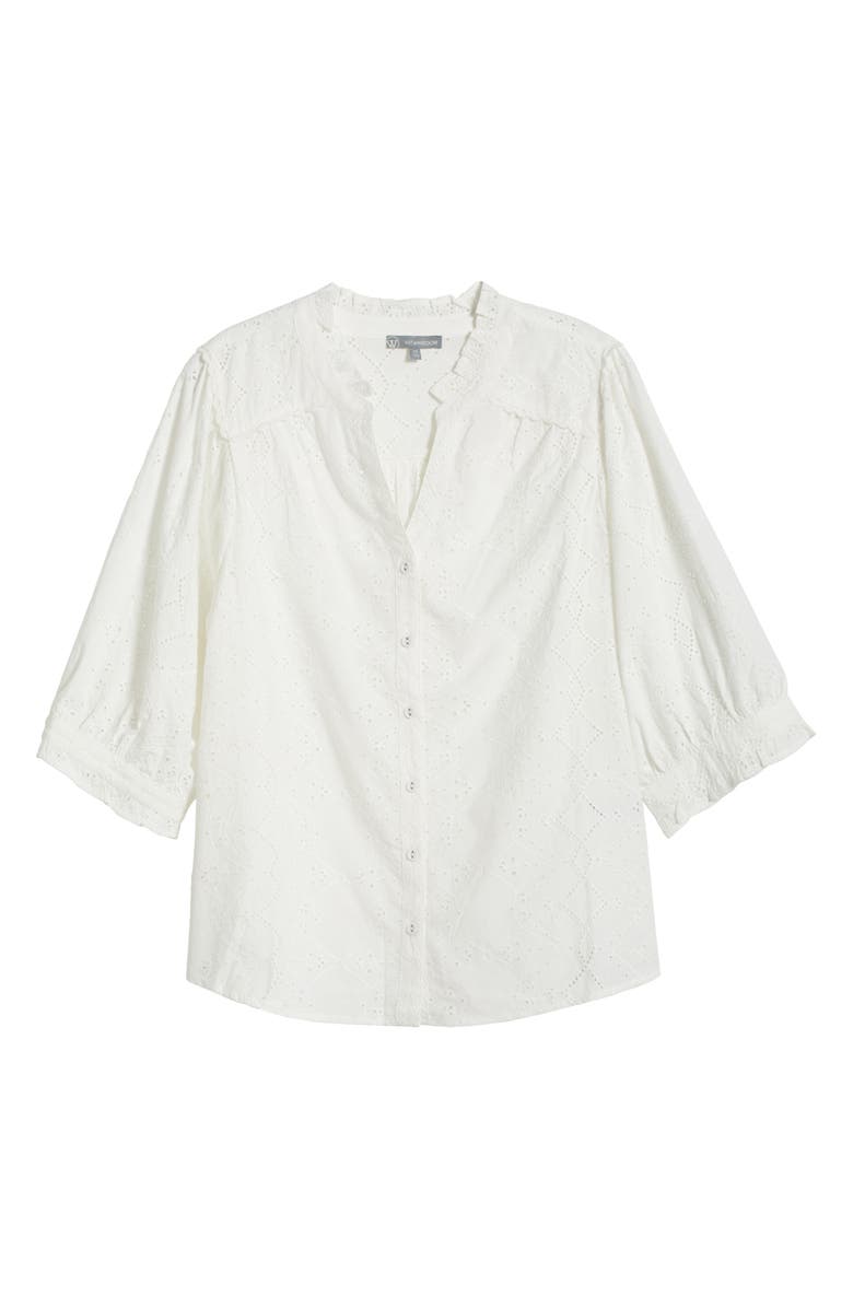 Wit & Wisdom Below Eyelet Lantern Sleeve Top, Alternate, color, Off White