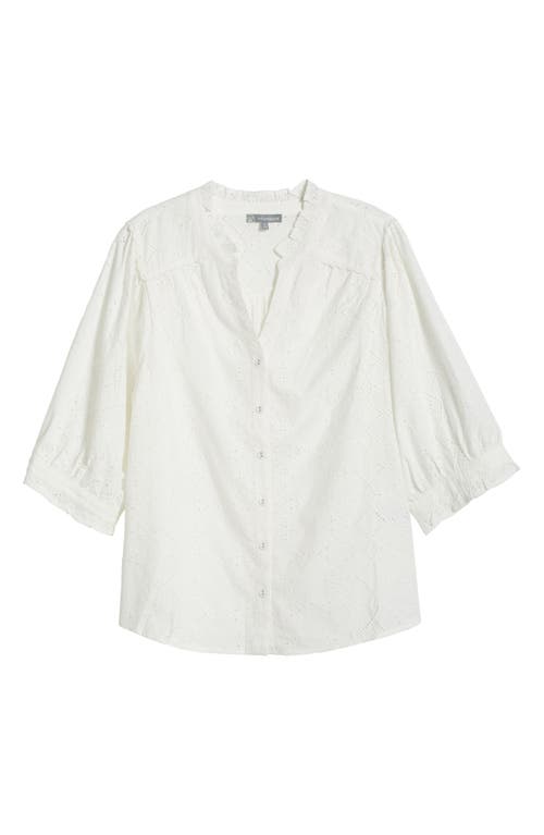 Wit & Wisdom Below Eyelet Lantern Sleeve Top In Off White