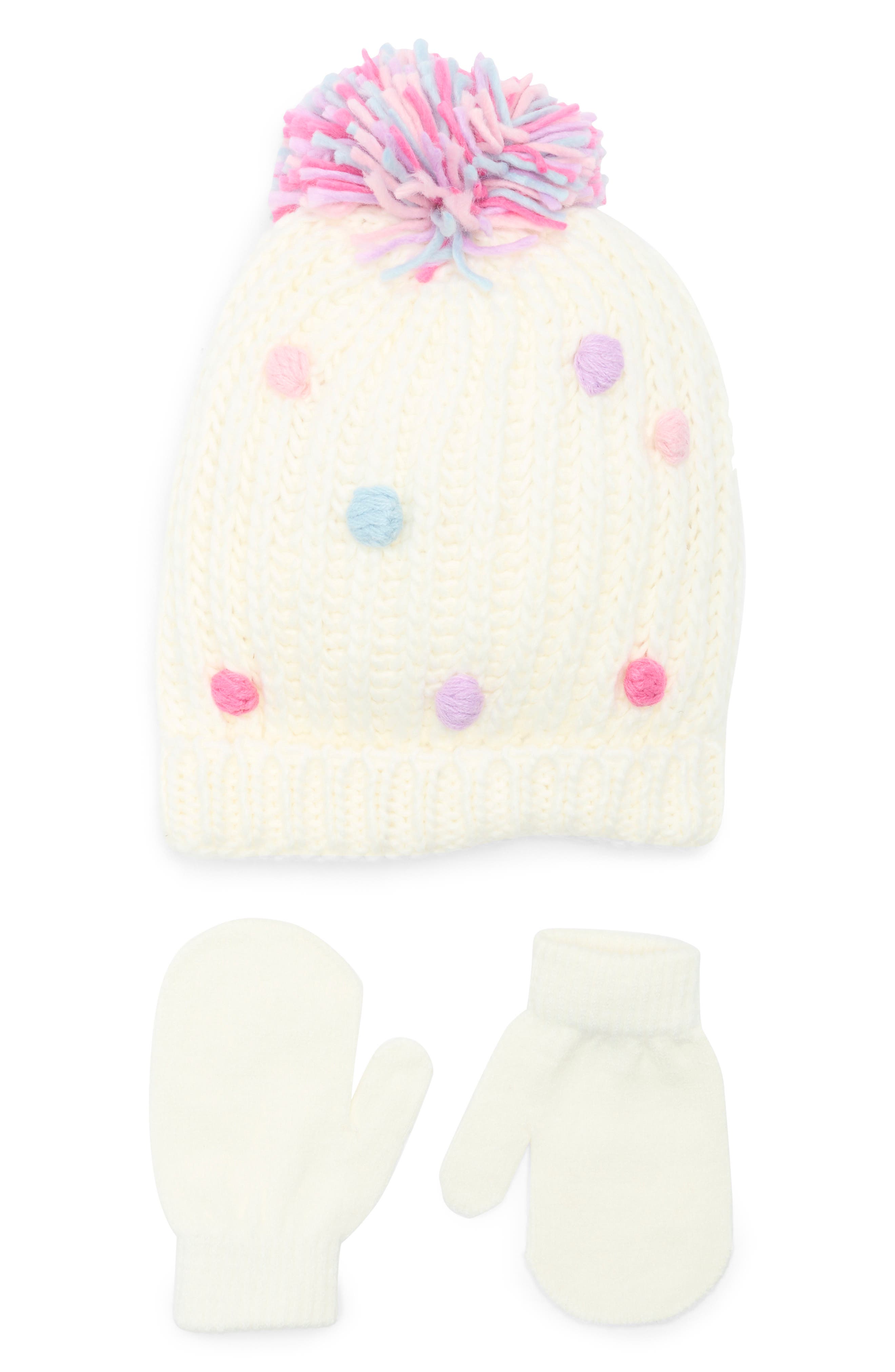 Capelli New York Pompom Knit Cap & Mittens Set
