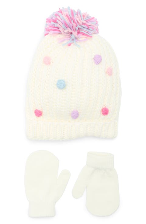 Pompom Knit Cap & Mittens Set (Baby)