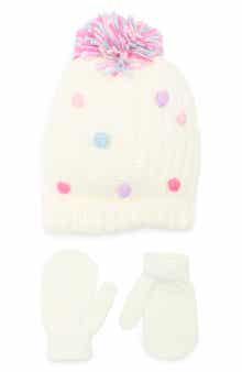 Capelli New York Pompom Knit Cap & Mittens Set