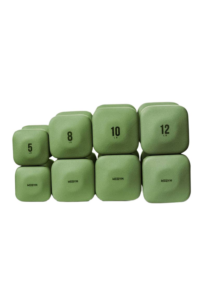 SafeGrip Dumbbells Medium Set with Dark Rack - 5, 8, 10, 12 lbs, Alternate, color, Forest Green