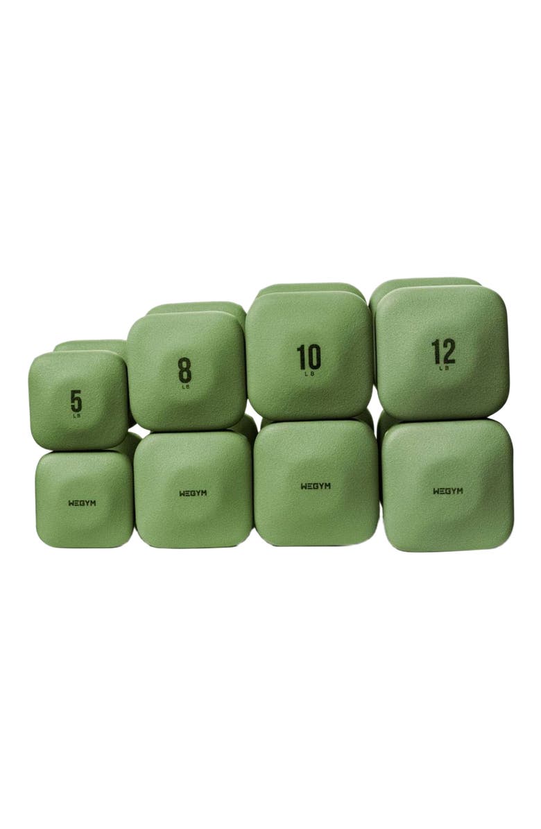 WeGym SafeGrip Dumbbells Middle Set with Dark Rack - 5, 8, 10, 12 lbs, Alternate, color, Forest Green