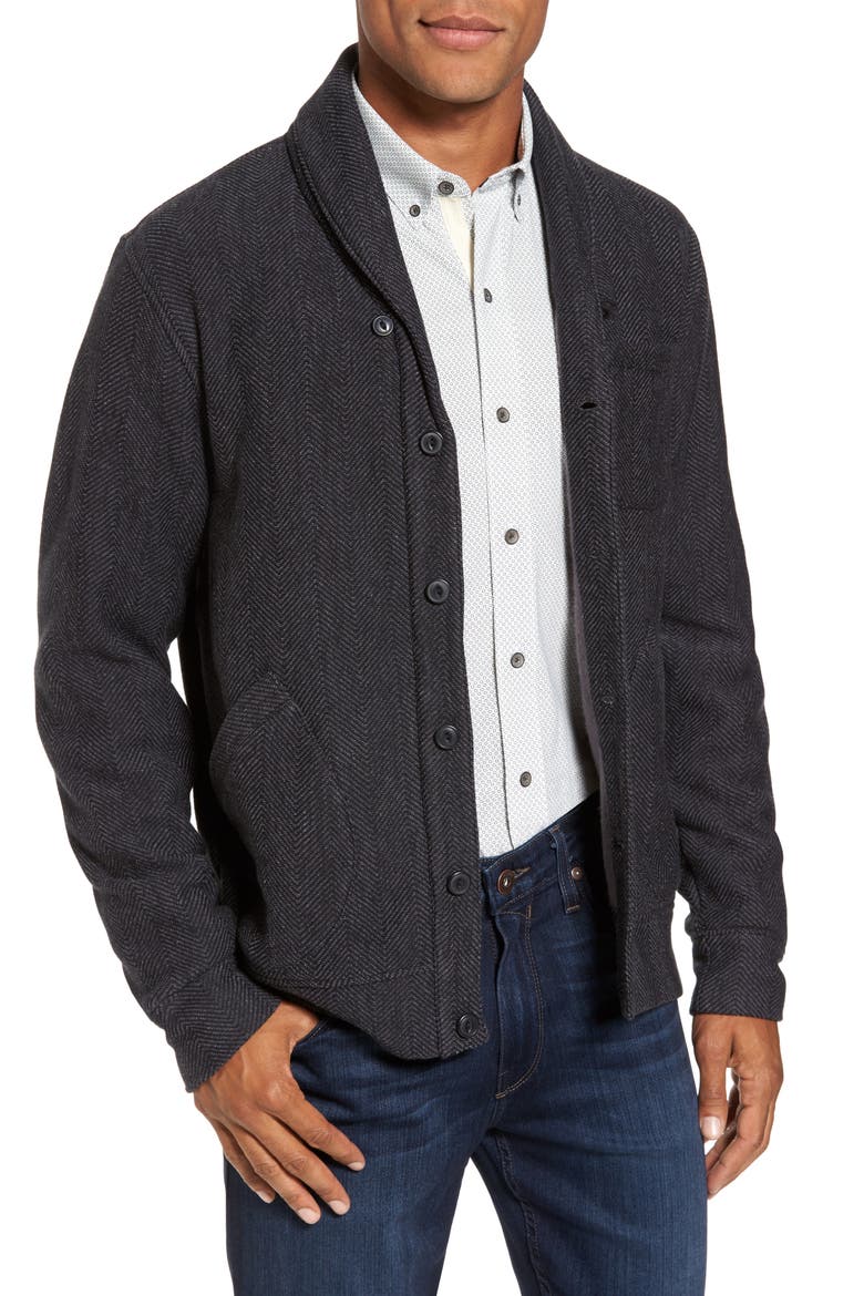 Fleece Lined Shawl Collar Cardigan, Main, color, GREY PHANTOM HERRINGBONE