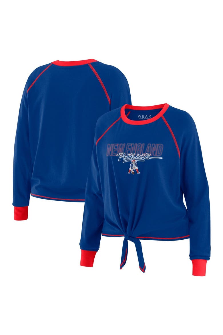Women's WEAR by Erin Andrews Royal New England Patriots Tie-Front Long Sleeve T-Shirt, Main, color, Royal
