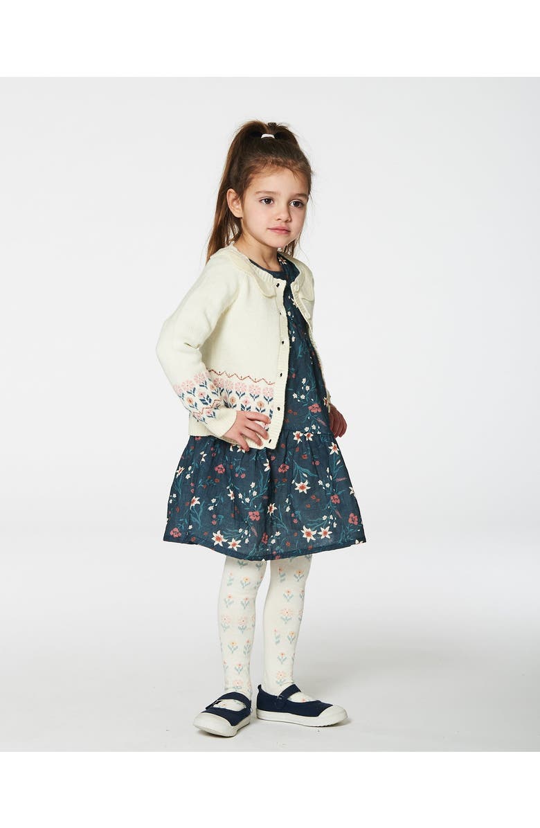 Deux par Deux Baby Girl's Jacquard Knit Cardigan Off White With Flowers, Alternate, color,