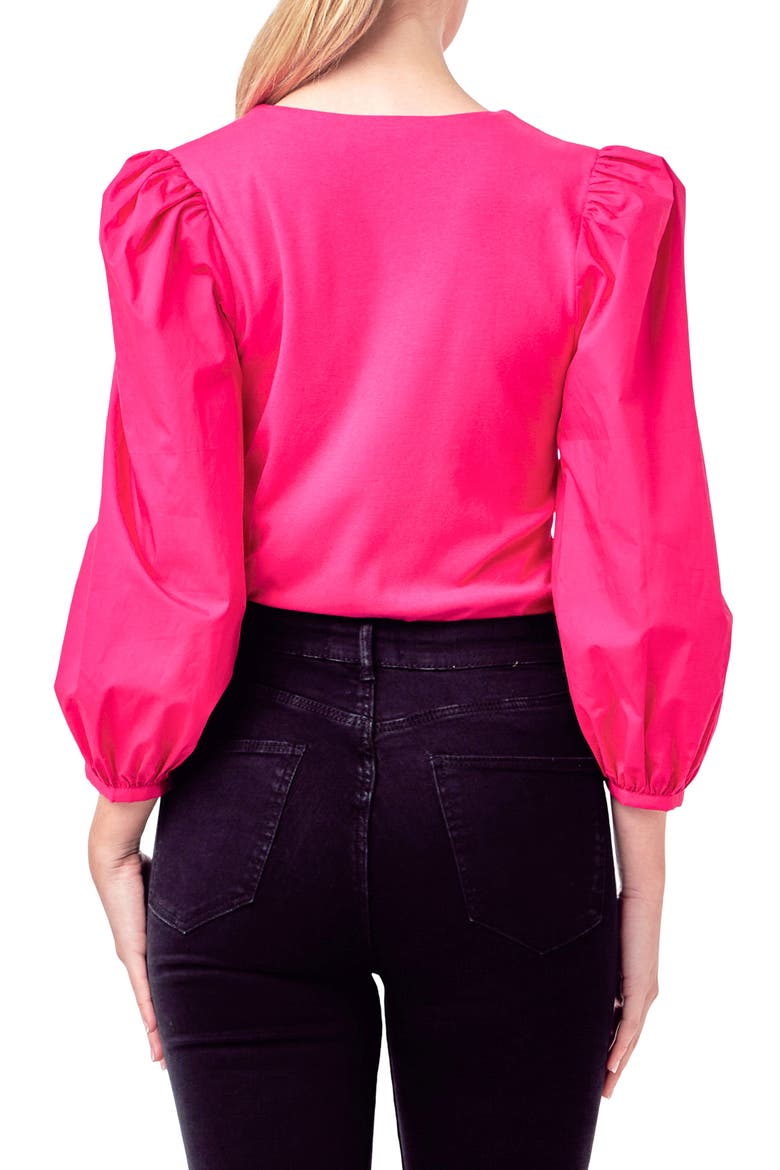 Balloon Sleeve Mixed Media Top, Alternate, color, MAGENTA