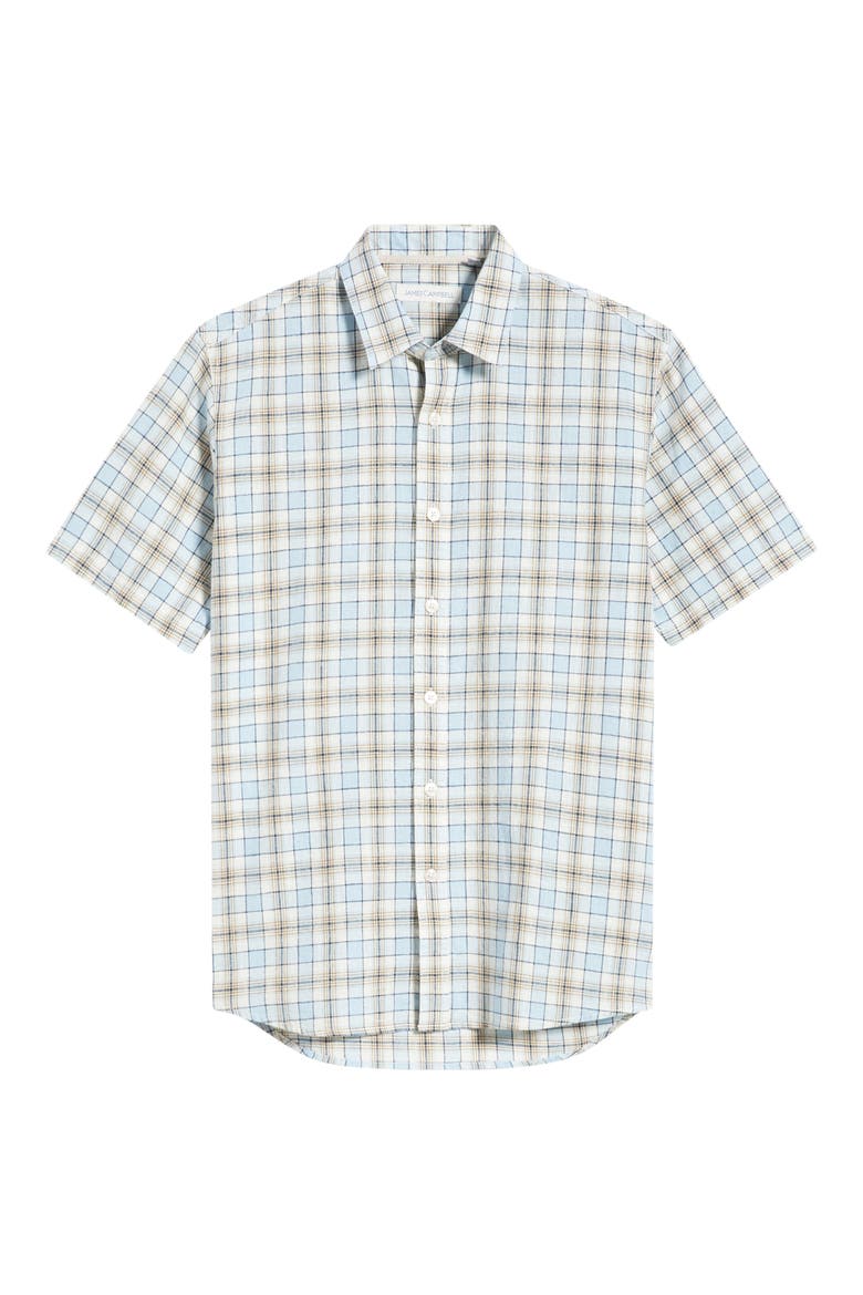 Serra Regular Fit Plaid Short Sleeve Cotton & Linen Sport Shirt, Alternate, color, SKY