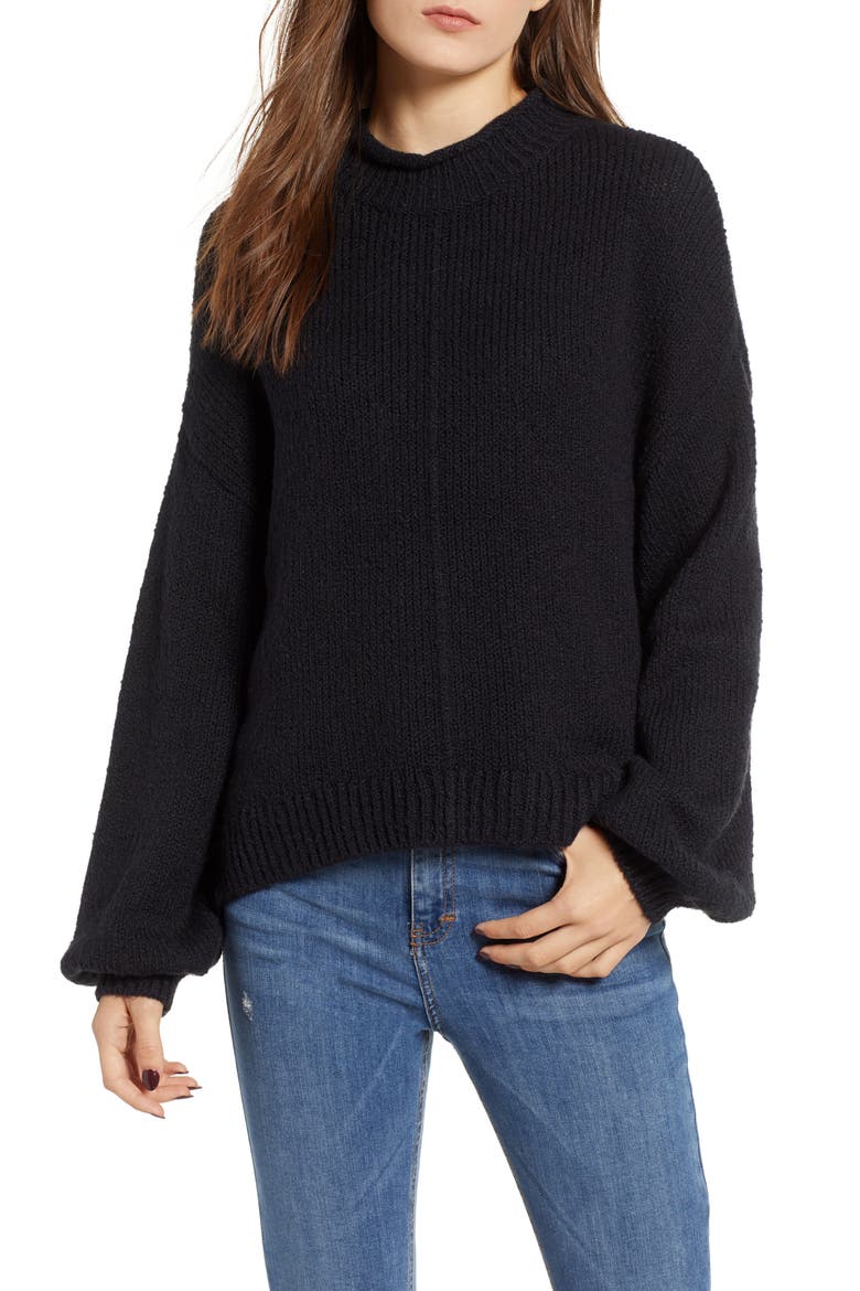 Balloon Sleeve Sweater, Main, color, BLACK