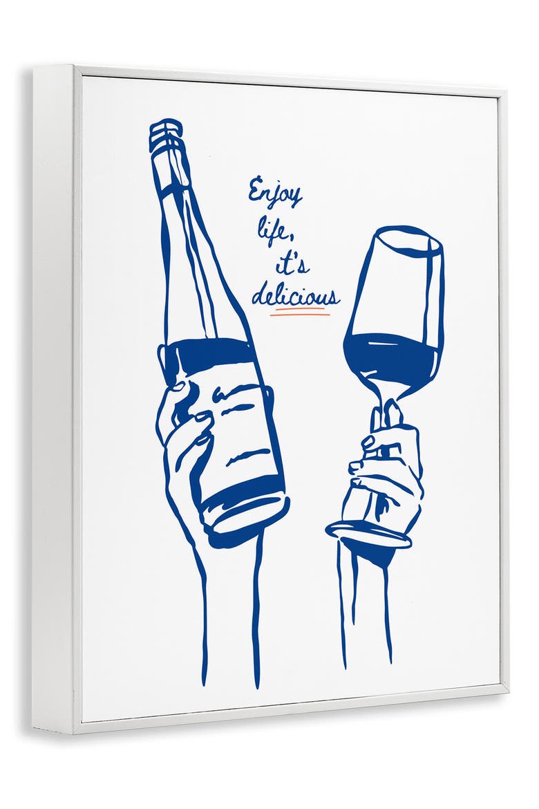 Enjoy Life with Wine Framed Art Print, Alternate, color, BLUE