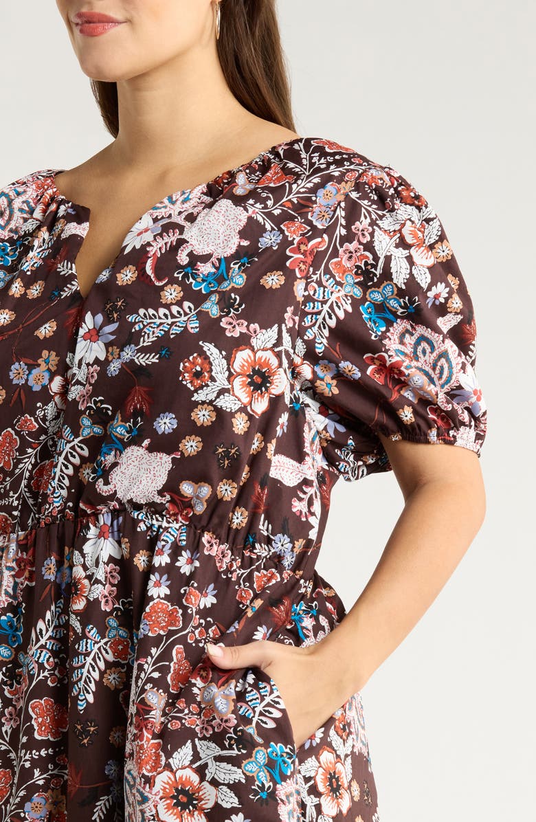 SUGARLIPS Journee Floral Print Puff Sleeve Maxi Dress, Alternate, color, Brown